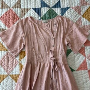 Buttoned Peach Natural Fibers Cotton Midi Dress